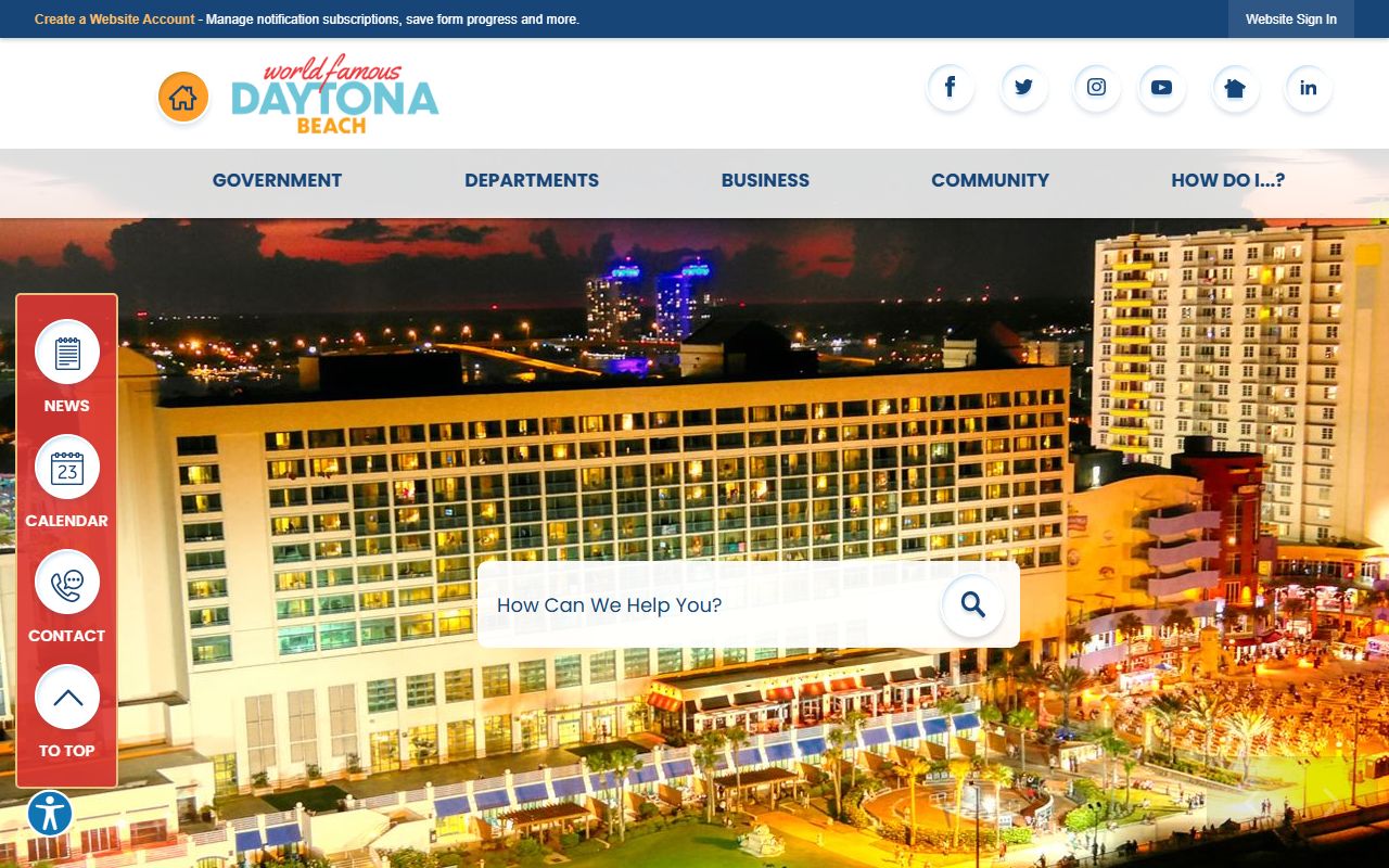 Daytona Beach city homepage for traffic ticket records