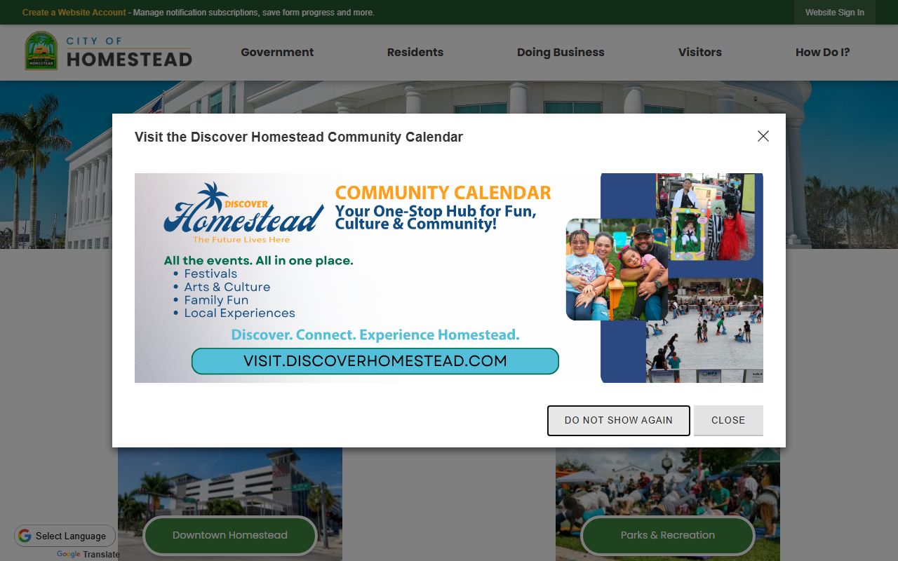 Homestead city homepage for traffic ticket records