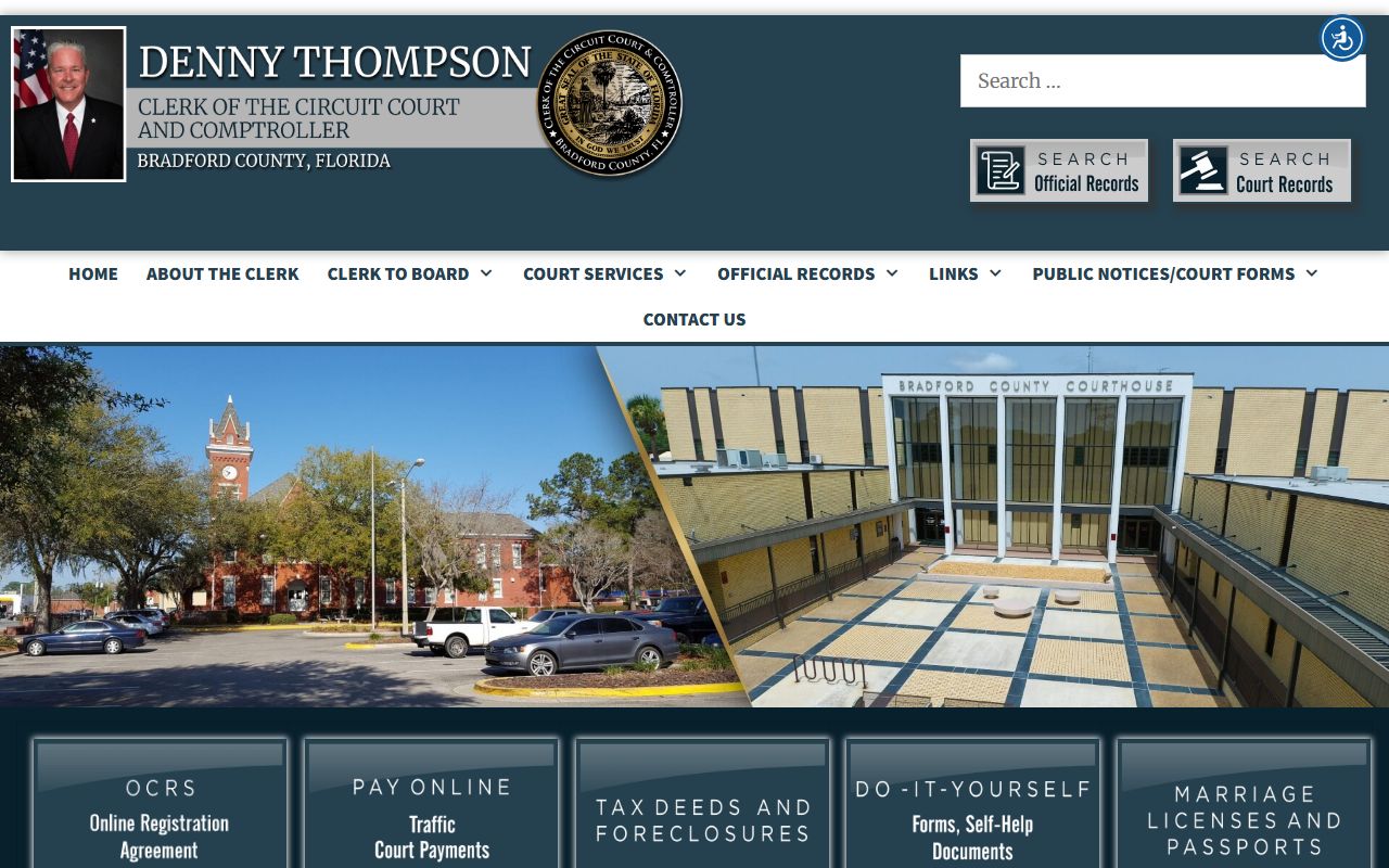 Bradford County Clerk of Court homepage for traffic ticket records
