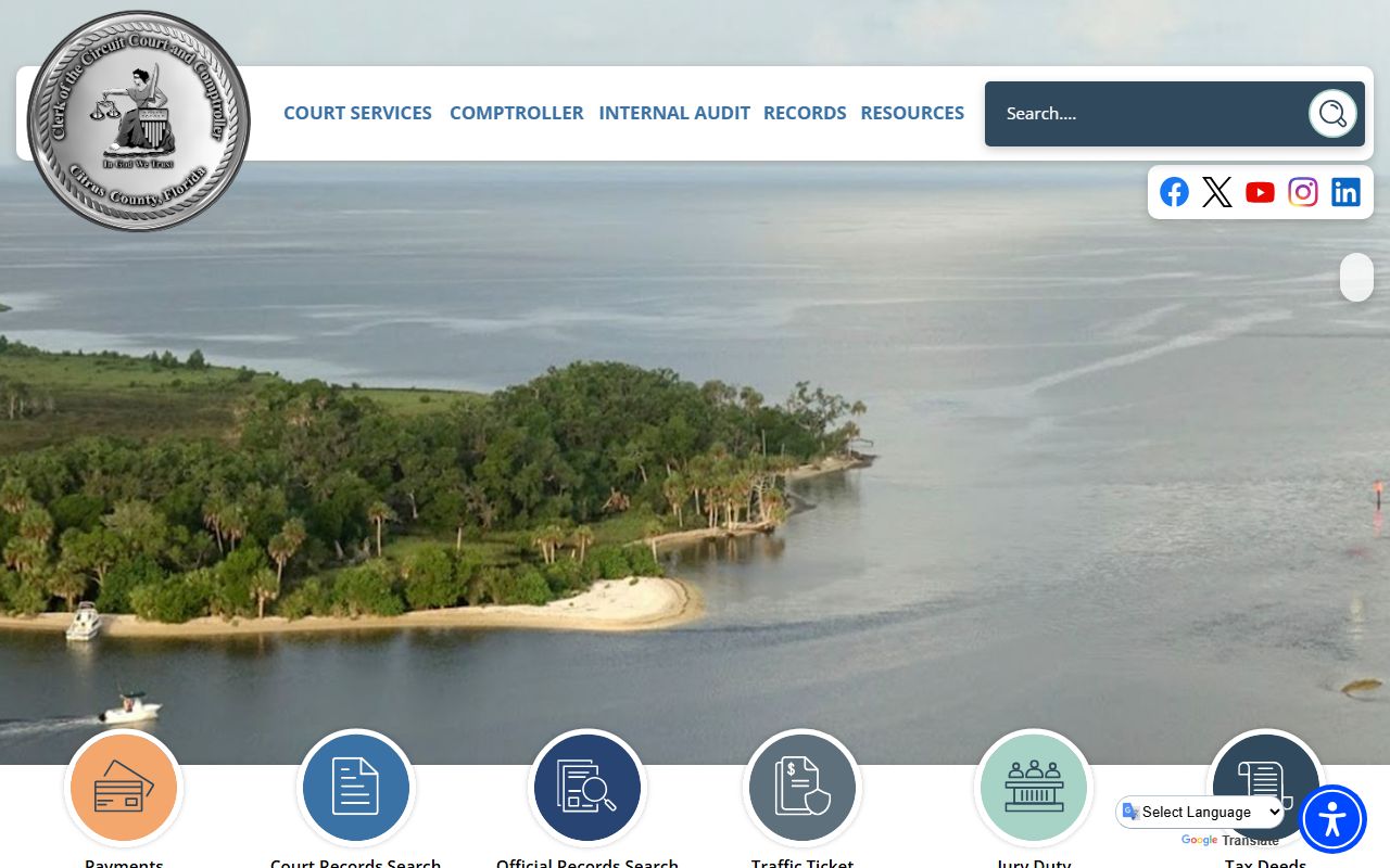 Citrus County Clerk of Court homepage for traffic ticket records