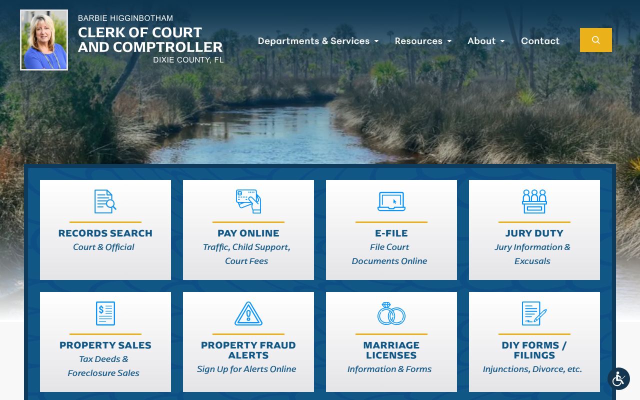 Dixie County Clerk of Courts website for traffic ticket records