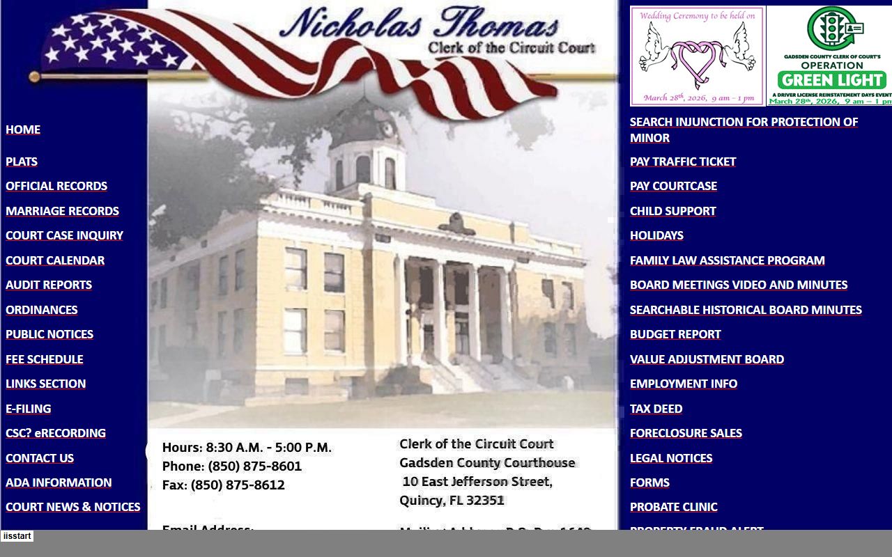 Gadsden County Clerk of Courts website for traffic ticket records in Quincy