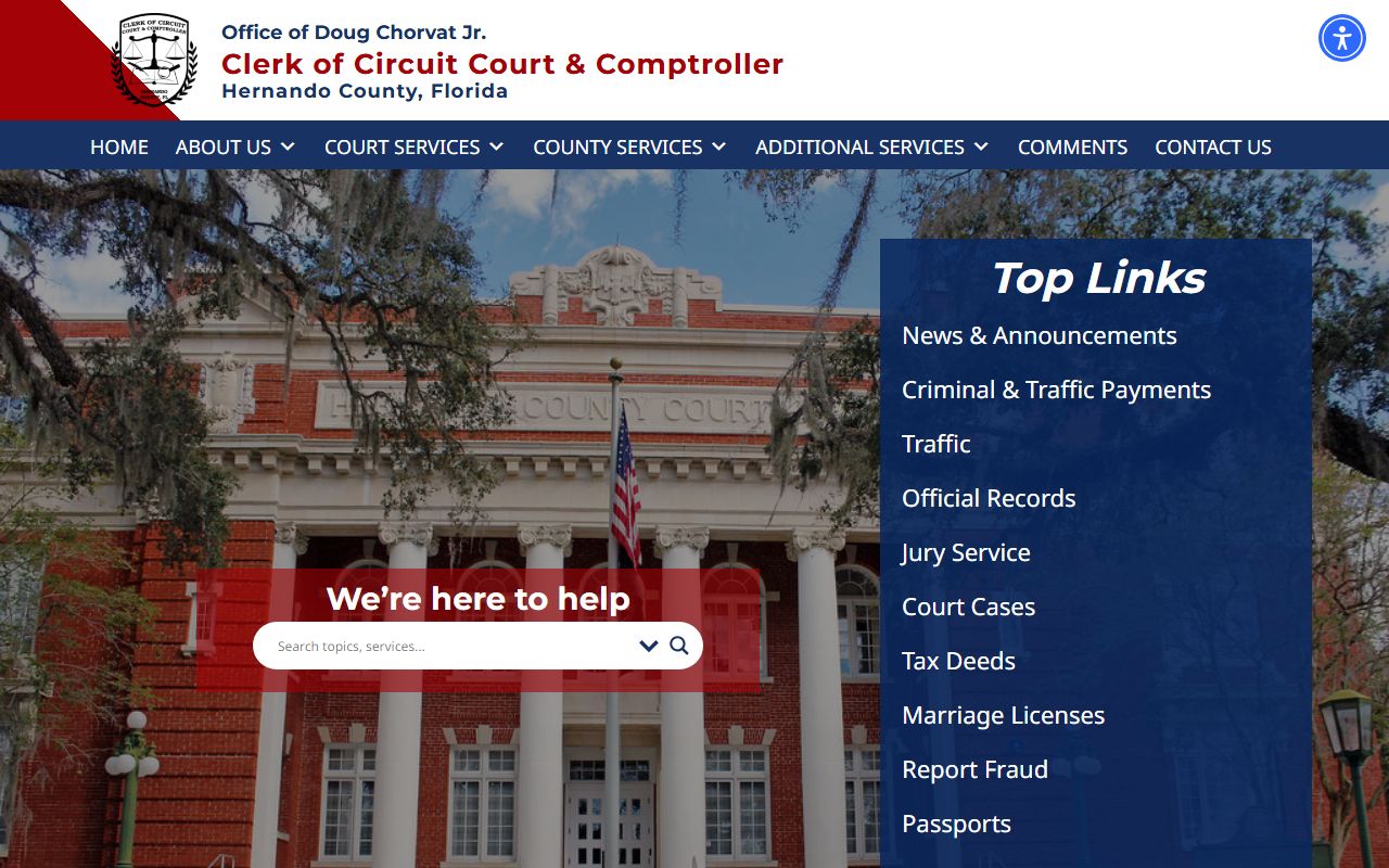 Hernando County Clerk of Court website for traffic ticket records