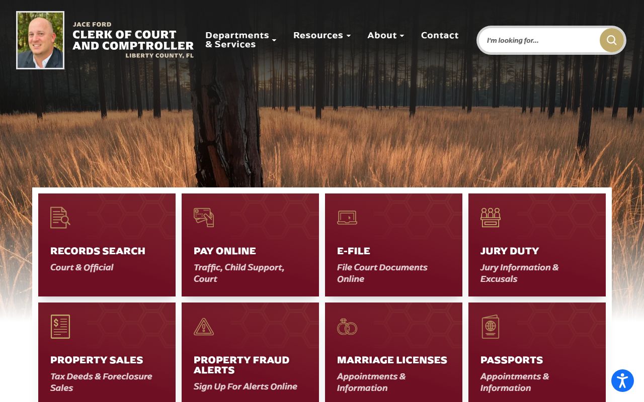 Liberty County Clerk of Court homepage for traffic ticket records