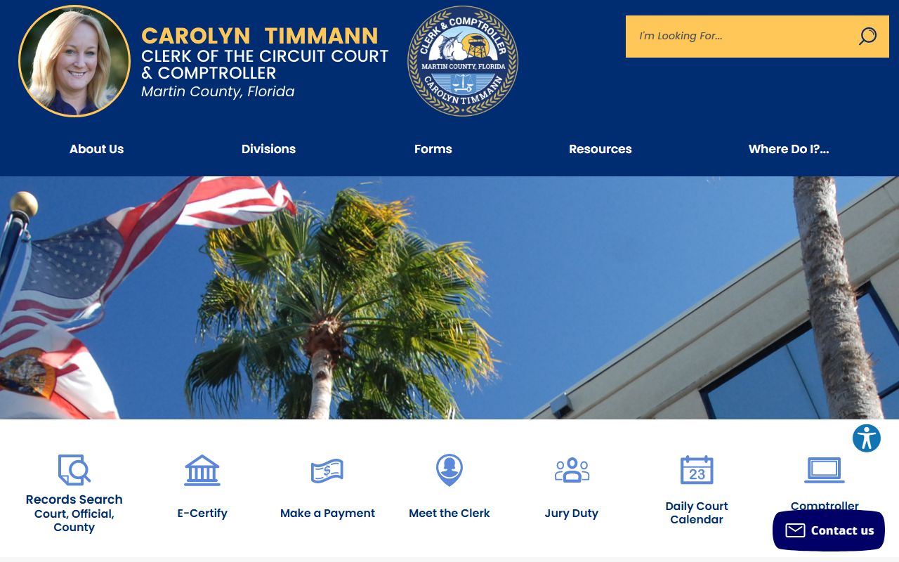 Martin County Clerk of Courts homepage for traffic ticket records