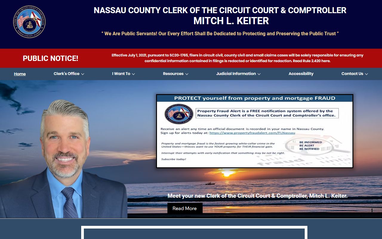 Nassau County Clerk of Courts homepage for traffic ticket records