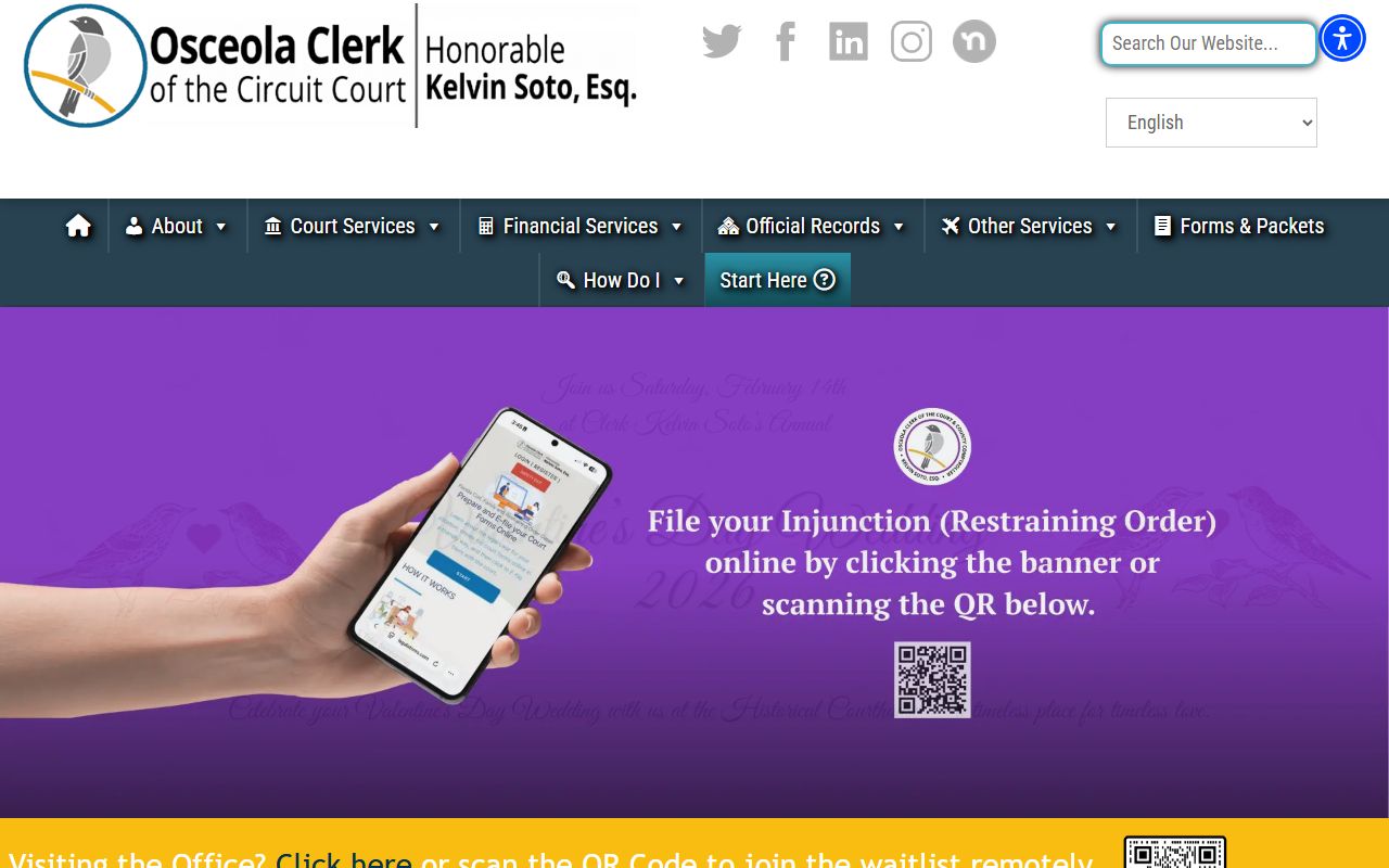 Osceola County Clerk homepage for traffic ticket records