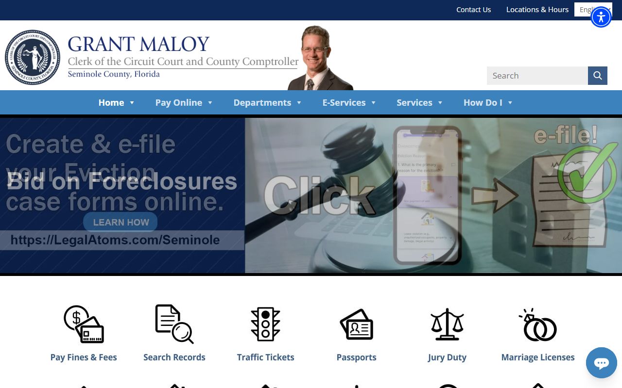 Seminole County Clerk homepage for traffic ticket records