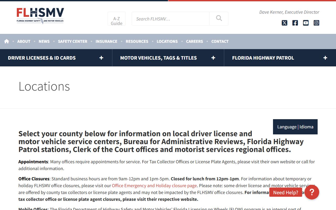 FLHSMV office locations directory for Florida traffic ticket records