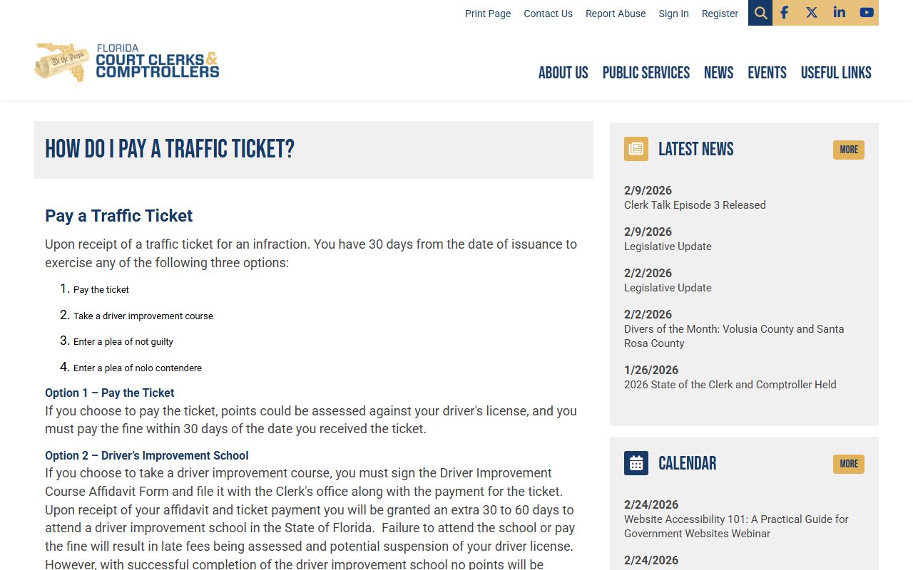 Florida Clerks and Comptrollers traffic ticket payment info for Florida traffic ticket records